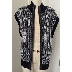 BCBGMAXAZRIA Long Black/White Sweater Vest Pleather Accents Size S